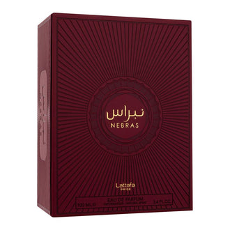 Parfum Lattafa Pride Nebras 100 ml, flacon auriu de lux cu design sculptural.