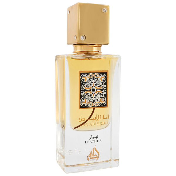 Parfum Lattafa Ana Abiyedh Leather 60 ml, flacon in nuante de gri mat.