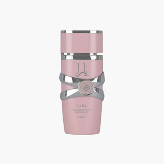 Ulei de parfum concentrat Lattafa Yara 20 ml, flacon roz compact.