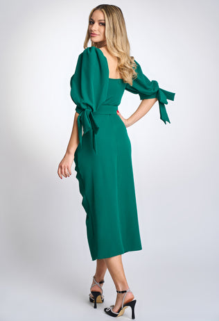 Rochie eleganta Amanda verde cu fronseuri