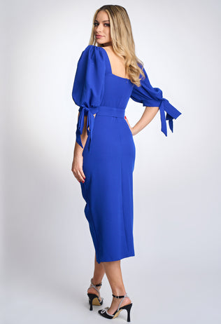 Elegant blue Amanda dress with pleats