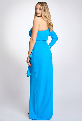 One-shoulder blue Katarina occasion dress with a slit