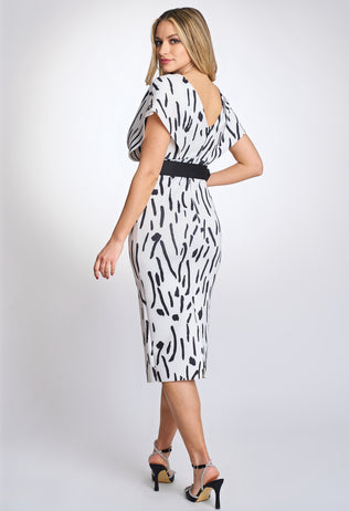 Thelma elegant pencil dress with zebra animal print and belt