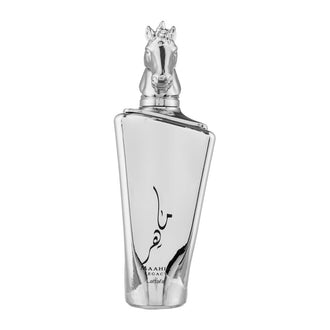 Parfum Lattafa Maahir Legacy 100 ml, flacon argintiu stralucitor.