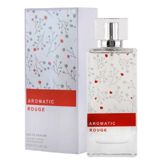 Parfum feminin Alhambra Aromatic Rouge 100 ml, flacon rosu intens cu design sofisticat.