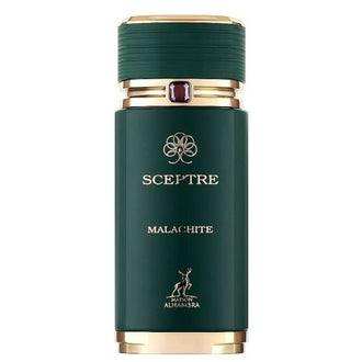 Parfum Lattafa Sceptre Malachite 100 ml, flacon cu design verde smarald luxos.