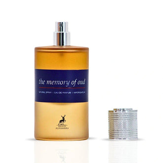 Parfum Alhambra The Memory of Oud 100 ml, flacon luxos ce sugereaza traditia.