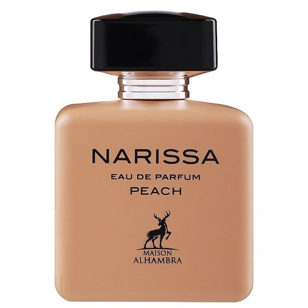 Flacon parfum Alhambra Narissa Peach 100 ml, design feminin in tonuri de piersica.