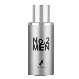 Parfum Alhambra No. 2 Men 80 ml, flacon cilindric argintiu cu design urban.