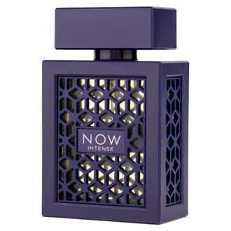 Parfum Lattafa Now Intense 100 ml, flacon negru modern cu design texturat.