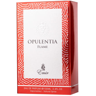 Sticla de parfum Emir Opulentia Flame 100 ml, design elegant si luxos, cu finisaje atent lucrate, potrivit pentru iubitorii de parfumuri orientale rafinate