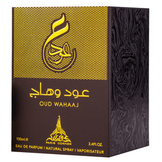 Sticla de parfum Paris Corner Oud Wahaaj 100 ml, design elegant si luxos, cu finisaje atent lucrate, potrivit pentru iubitorii de parfumuri orientale rafinate