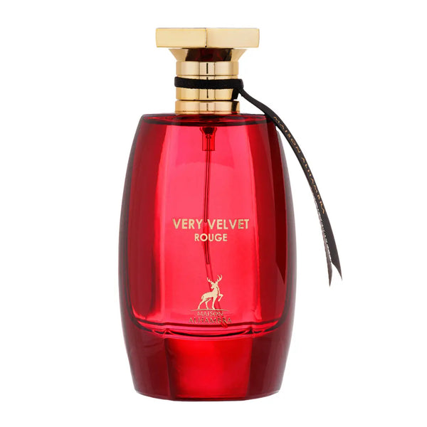 Sticla parfum Alhambra Very Velvet Rouge 100 ml, flacon rosu pasional.
