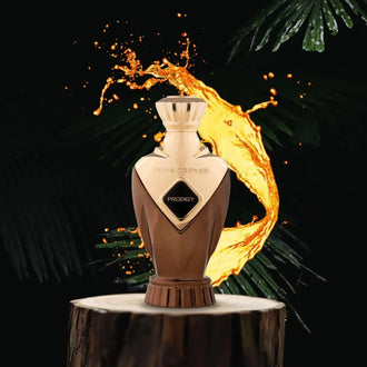 Sticla de parfum Paris Corner Prodigy 100 ml, design elegant si luxos, cu finisaje atent lucrate, potrivit pentru iubitorii de parfumuri orientale rafinate