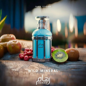 Sticla de parfum Paris Corner Reham Wild Mineral 100 ml, design elegant si luxos, cu finisaje atent lucrate, potrivit pentru iubitorii de parfumuri orientale rafinate