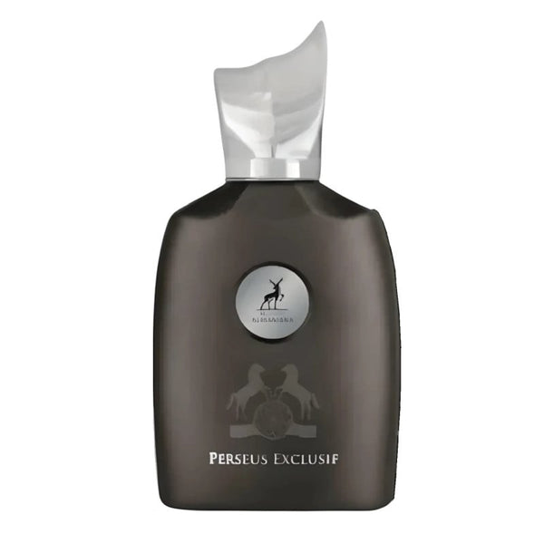 Sticla parfum Alhambra Perseus Exclusif 100 ml, flacon maro mat cu aspect robust.