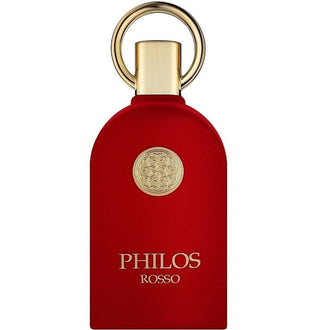Parfum Alhambra Philos Rosso 100 ml, flacon rosu intens cu textura catifelata.