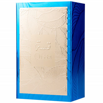 Sticla de parfum Paris Corner Qissa Blue 100 ml, design elegant si luxos, cu finisaje atent lucrate, potrivit pentru iubitorii de parfumuri orientale rafinate