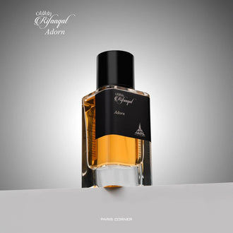 Sticla de parfum Paris Corner Rifaaqat Adorn 85 ml, design elegant si luxos, cu finisaje atent lucrate, potrivit pentru iubitorii de parfumuri orientale rafinate