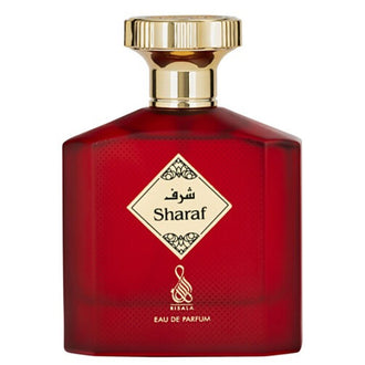 Parfum Risala Sharaf 100 ml, flacon impunator in tonuri inchise.