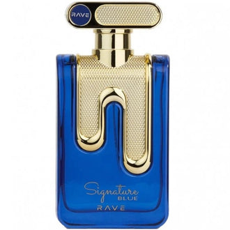 Parfum Rave Signature Blue 100 ml, flacon albastru cu design premium.