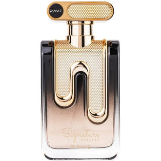 Sticla parfum Rave Signature Night 100 ml, flacon negru luxos.