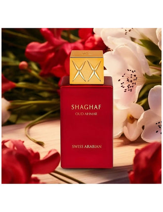 Sticla de parfum Swiss Arabian Shaghaf Oud Ahmar CC 75 ml, design elegant si luxos, cu finisaje atent lucrate, potrivit pentru iubitorii de parfumuri orientale rafinate