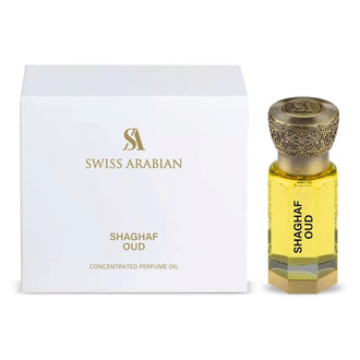 Sticla de parfum Swiss Arabian Shaghaf Oud ulei 12 ml, design elegant si luxos, cu finisaje atent lucrate, potrivit pentru iubitorii de parfumuri orientale rafinate