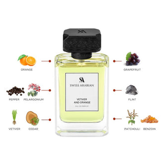 Sticla de parfum Swiss Arabian Vetiver and Orange 100 ml, design elegant si luxos, cu finisaje atent lucrate, potrivit pentru iubitorii de parfumuri orientale rafinate