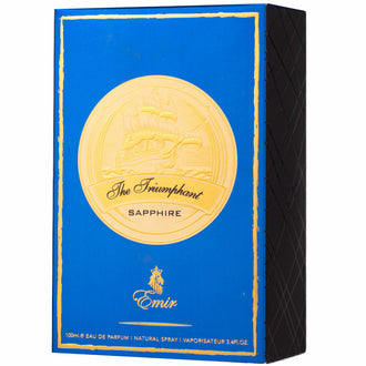 Sticla de parfum Emir The Triumphant Sapphire 100 ml, design elegant si luxos, cu finisaje atent lucrate, potrivit pentru iubitorii de parfumuri orientale rafinate