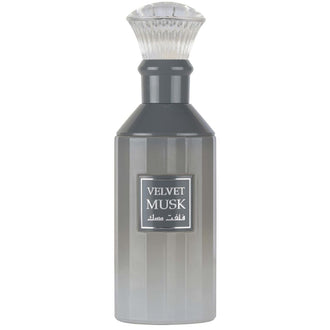 Sticla parfum Lattafa Velvet Musk 100 ml, design catifelat si elegant.