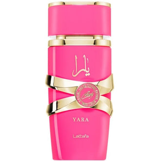 Parfum Lattafa Yara Candy 100 ml, flacon roz intens de tip bomboana.