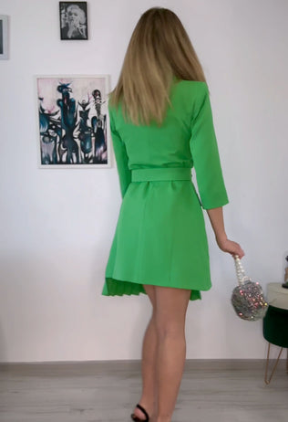Diana elegant raw green trench dress with pleats