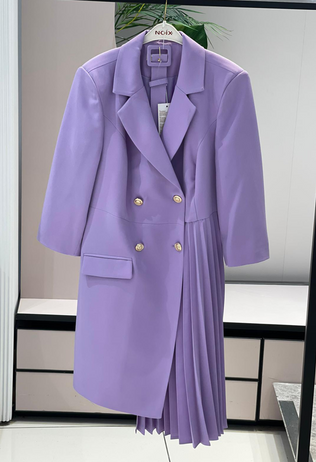 Diana elegant purple lilac trench dress with pleats