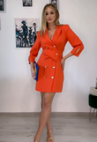 Rochie tip sacou Renata portocalie cu nasturi decorativi