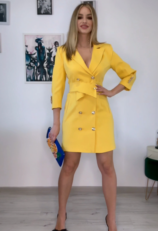 Yellow Renata jacket type dress with decorative buttons