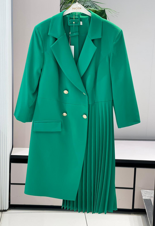 Diana elegant greed trench dress with pleats