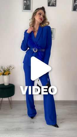 Aliona blue women's suit with feathers