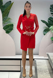 Elegant red Sandra jacket type dress with lace inserts