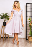 Asymmetric Lolita occasion midi dress in powder pink clos with shiny thread