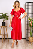 Anita elegant red pleated midi dress with dropped bust