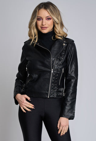 Ada short biker jacket in black eco leather
