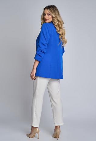 Women's Mirabel jacket with cobalt blue ruffled sleeves