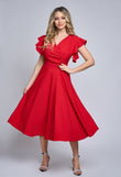 Elegant red Anna clos dress with ruffles on the sleeves