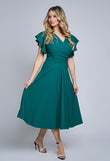 Elegant green Anna clos dress with frills on the sleeves