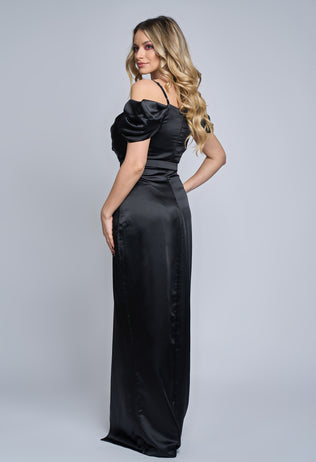Clara party long black dress with dropped sleeves 