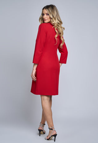 Red Amelia midi evening dress with 3/4 sleeves