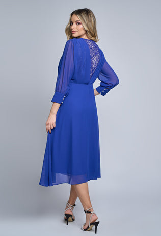 Greta elegant blue veil and lace dress