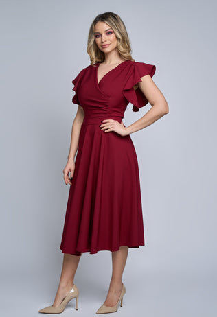 Elegant dress Anna clos burgundy with ruffles on the sleeves