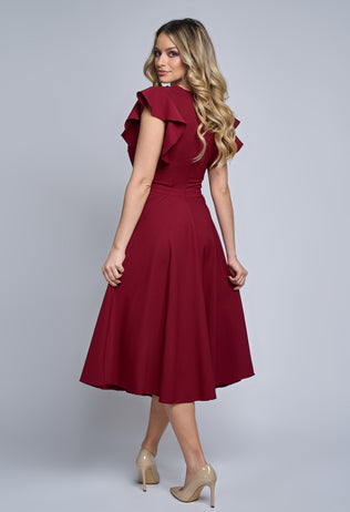 Elegant dress Anna clos burgundy with ruffles on the sleeves